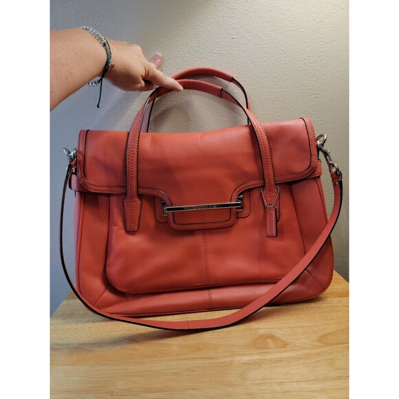Coach Marin Taylor Leather Flap Shoulder Bag Purse Satchel Pink Salmon F26781 - Picture 2 of 16